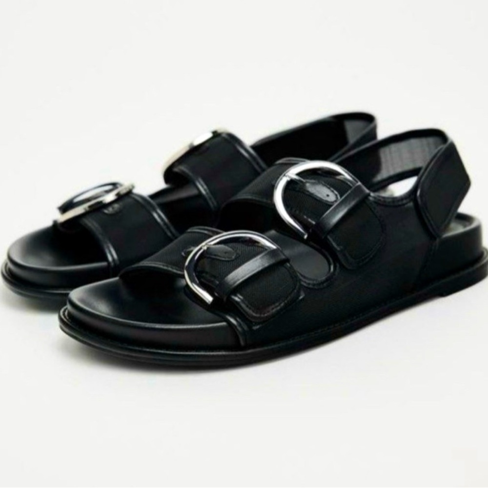 Zara mesh Black Double Buckle Sandals